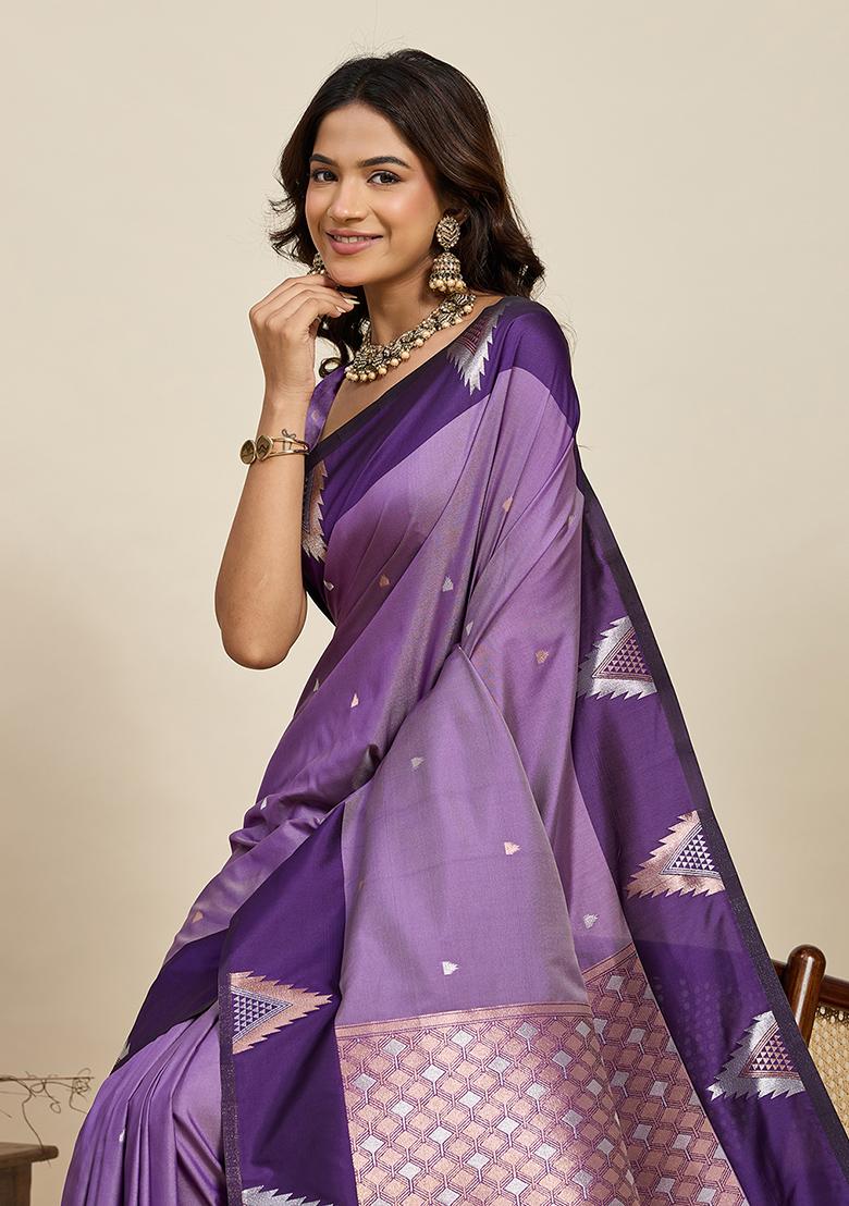 Lavender Woven Silk Blend Saree Set - Indya