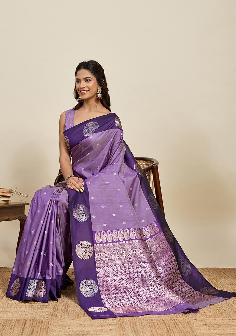 Lavender Woven Silk Blend Saree Set - Indya