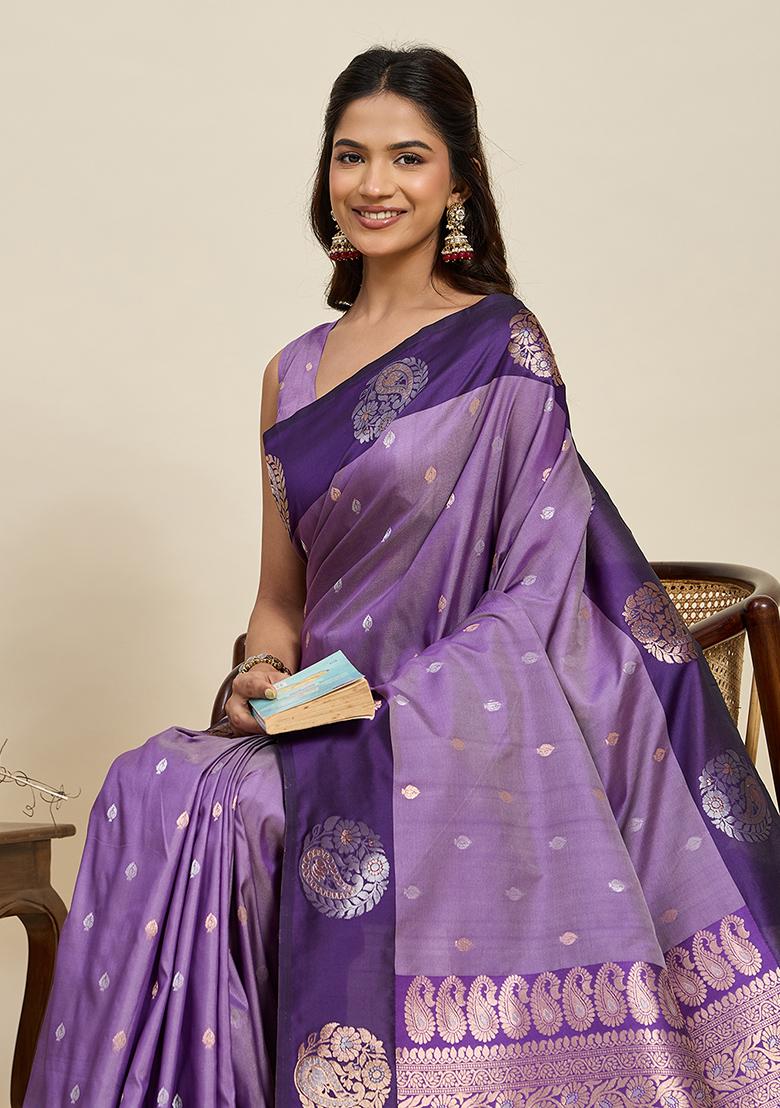 Lavender Woven Silk Blend Saree Set - Indya