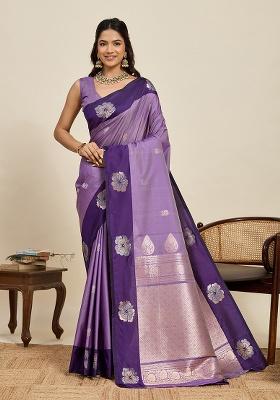 Lavender Woven Silk Blend Saree Set