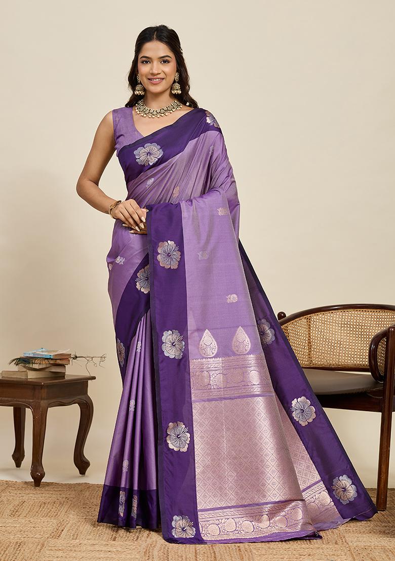 Lavender Woven Silk Blend Saree Set - Indya