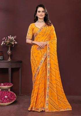 Yellow Embroidered Faux Georgette Saree Set