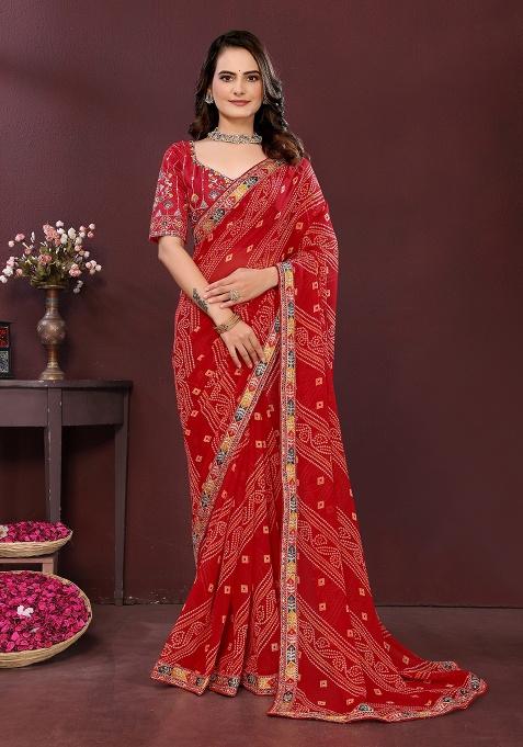 Maroon Embroidered Faux Georgette Saree Set
