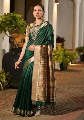 Green Woven Art Silk Saree Set