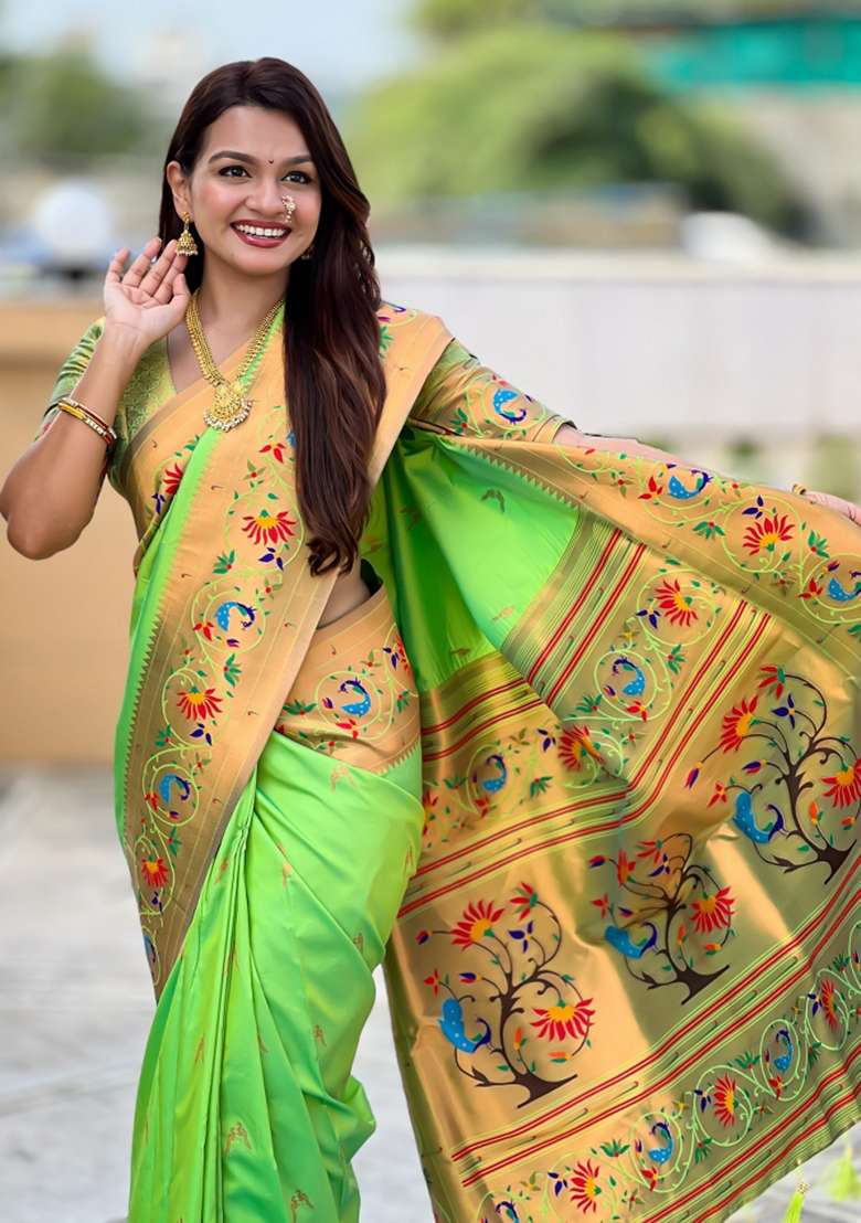 Green Woven Faux Paithani Silk Saree Set for Diwali and Festive Wear - Indya