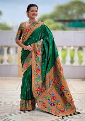 Green Woven Faux Paithani Silk Saree Set