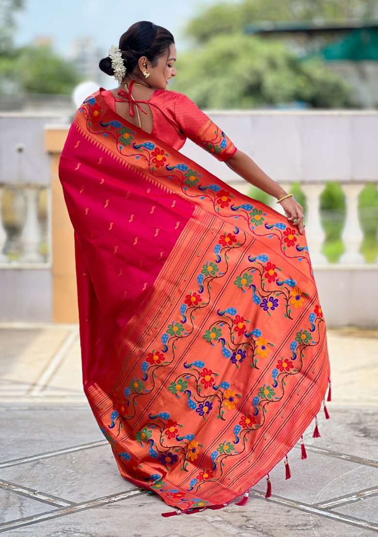 Pink Woven Faux Paithani Silk Saree Set for Diwali | Wedding & Festive Wear - Indya