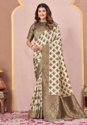 Green Woven Faux Tussar Silk Saree Set