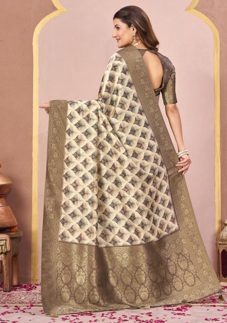 Green Woven Faux Tussar Silk Saree Set - Indya