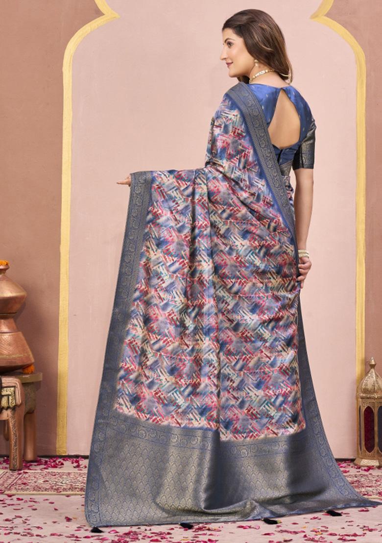 Blue Woven Faux Tussar Silk Saree Set - Indya