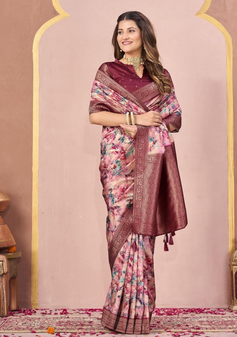 Maroon Woven Faux Tussar Silk Saree Set - Indya