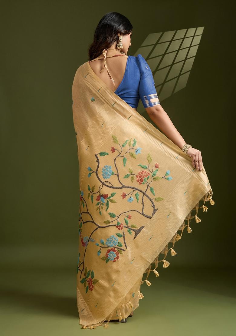 Mustard Woven Art Silk Saree Set - Indya