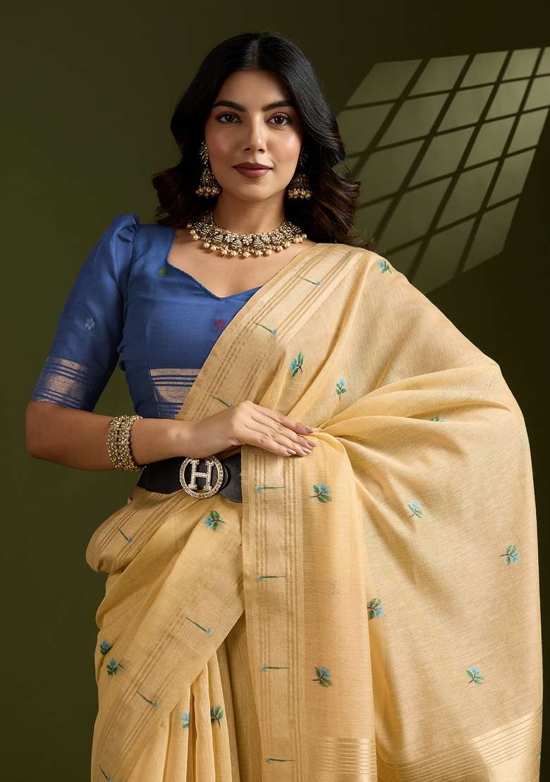 Mustard Woven Art Silk Saree Set for Diwali | Wedding & Festive Wear - Indya