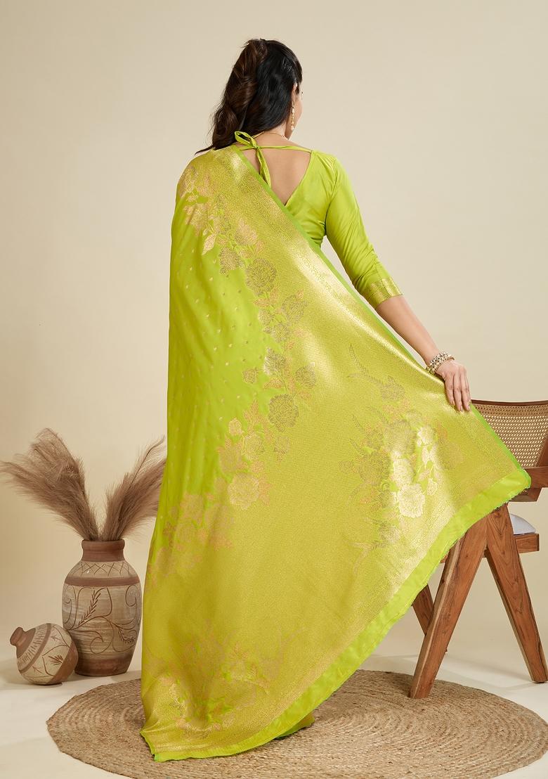 Green Woven Art Silk Saree Set - Indya