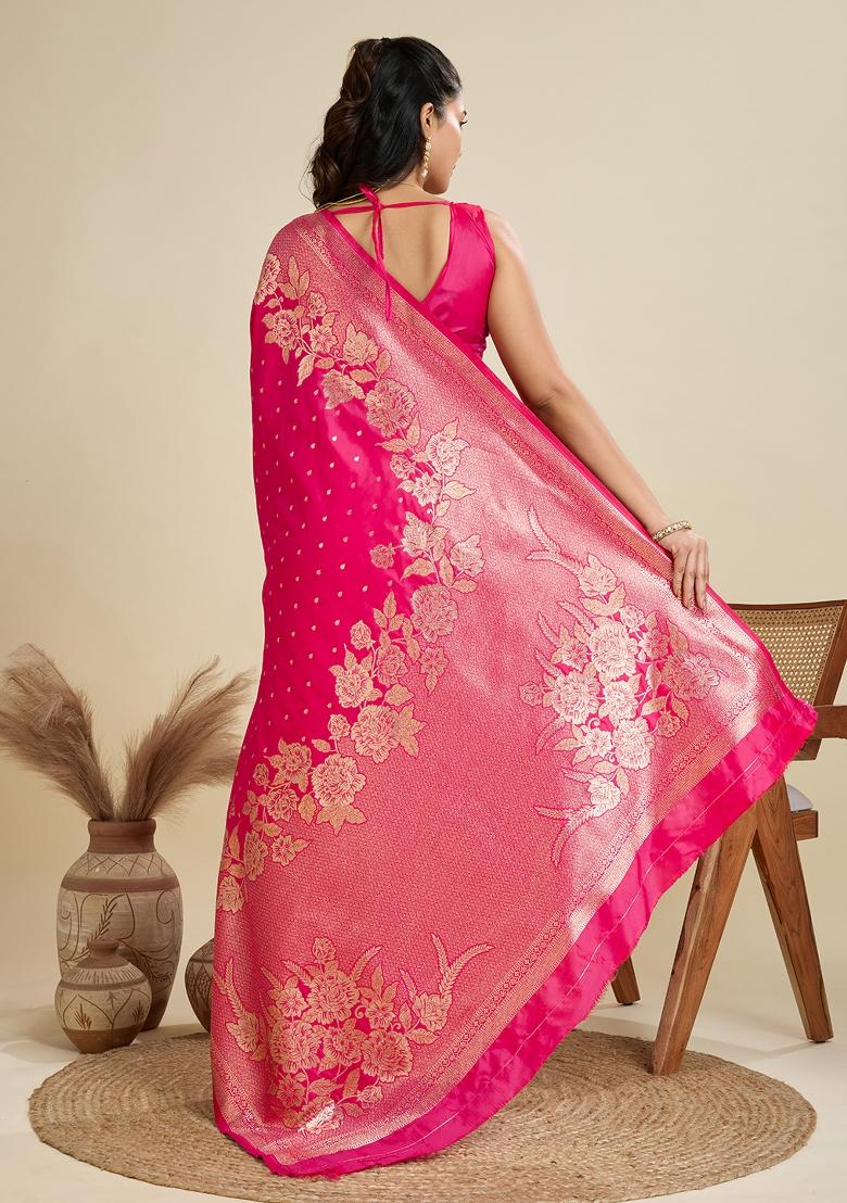Pink Woven Art Silk Saree Set - Indya