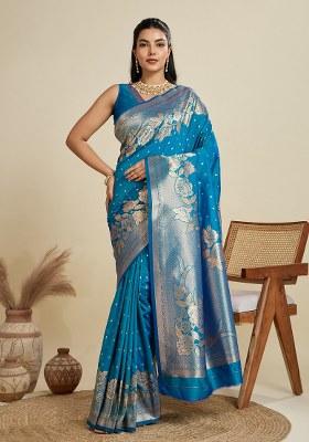 Teal Woven Art Silk Saree Set
