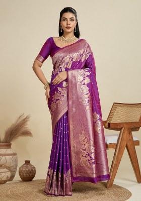 Purple Woven Art Silk Saree Set
