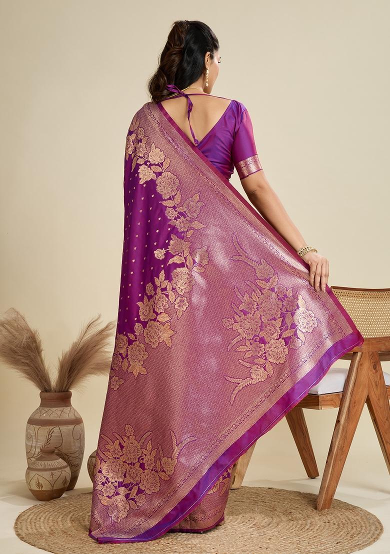 Purple Woven Art Silk Saree Set - Indya