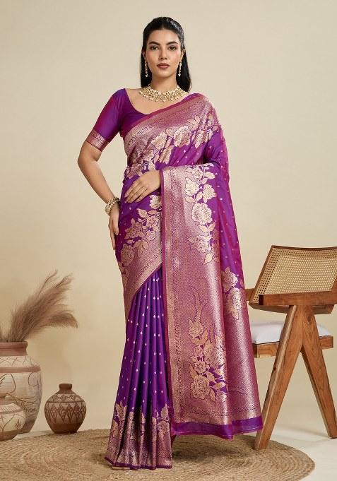 Purple Woven Art Silk Saree Set