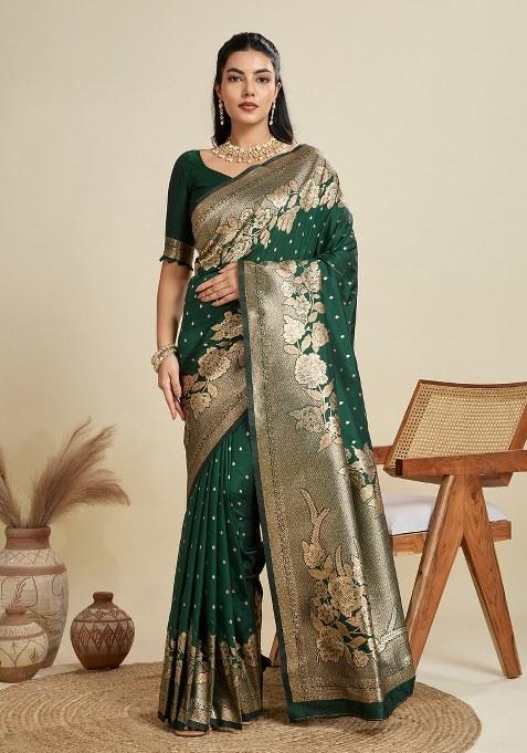 Green Woven Art Silk Saree Set