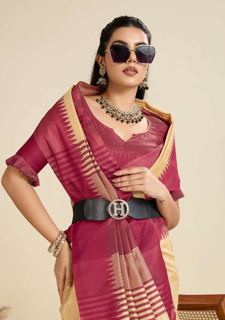 Cream Woven Art Silk Saree Set for Diwali | Wedding & Festive Wear - Indya