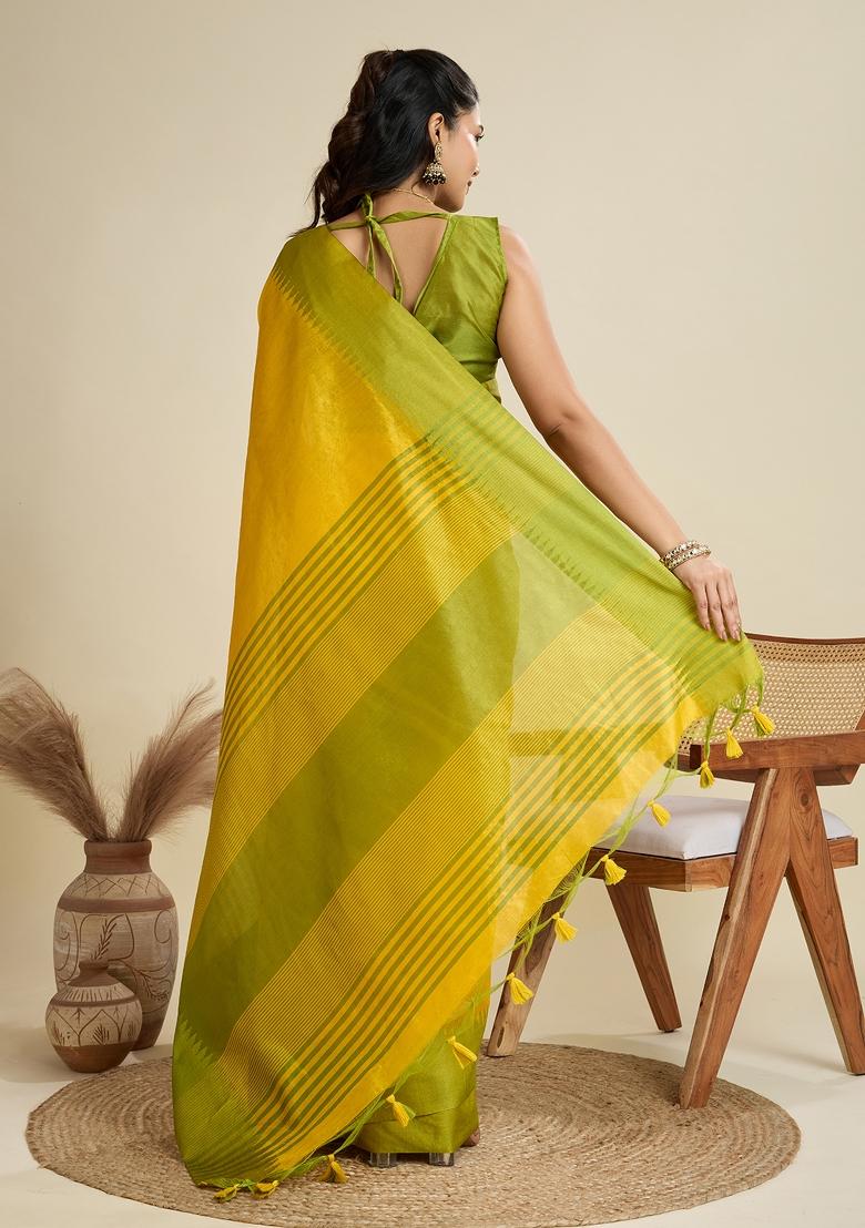 Yellow Woven Art Silk Saree Set - Indya