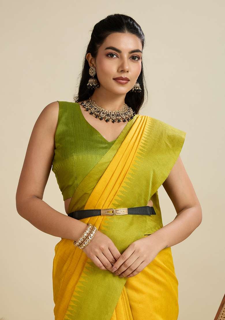 Yellow Woven Art Silk Saree Set for Diwali and Festive Wear - Indya