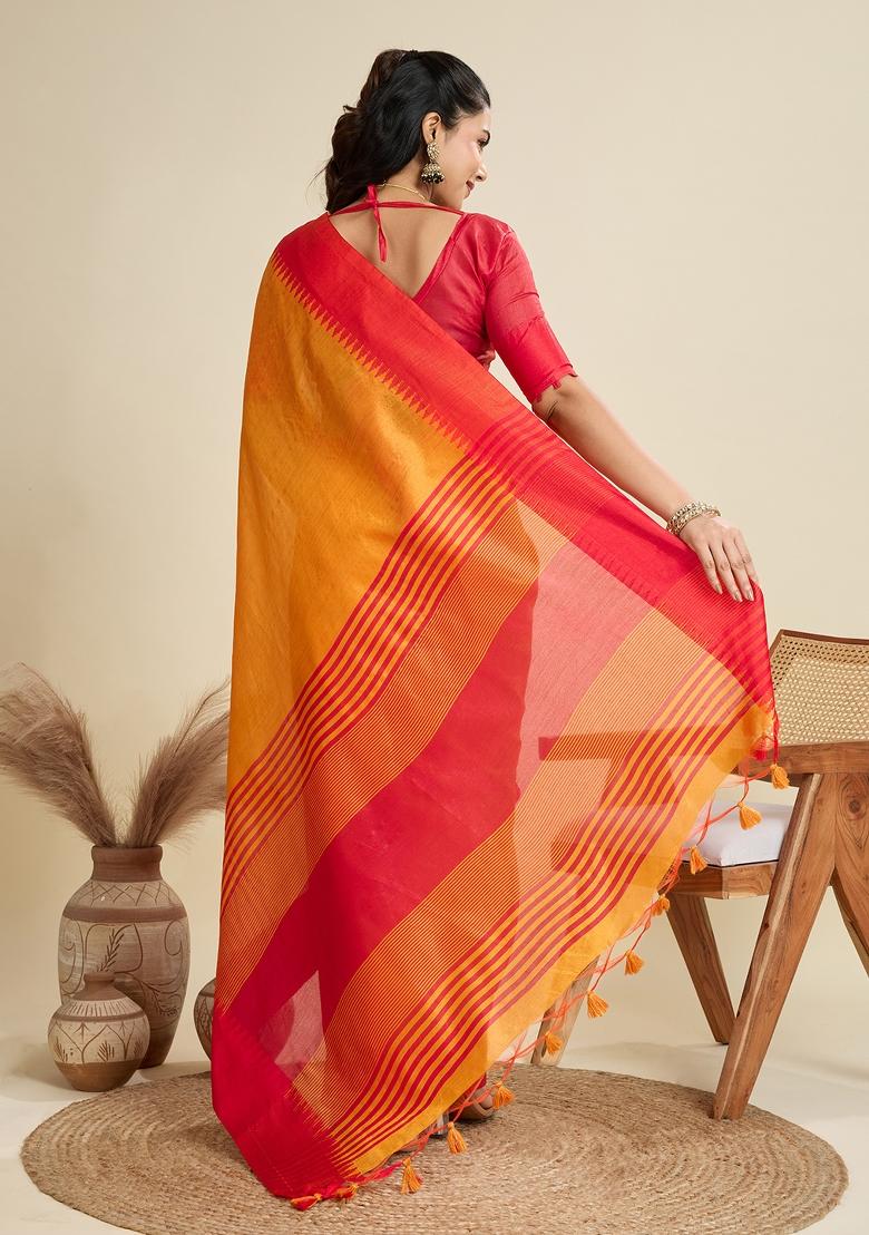 Mustard Woven Art Silk Saree Set - Indya