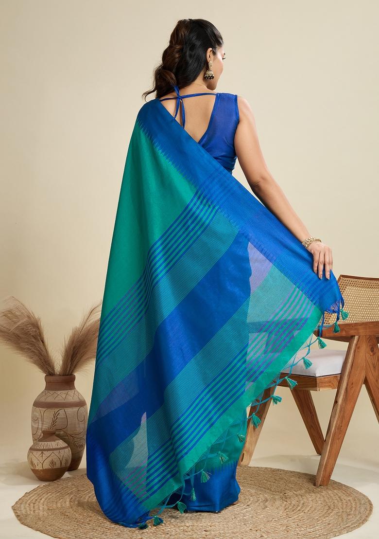 Green Woven Art Silk Saree Set - Indya