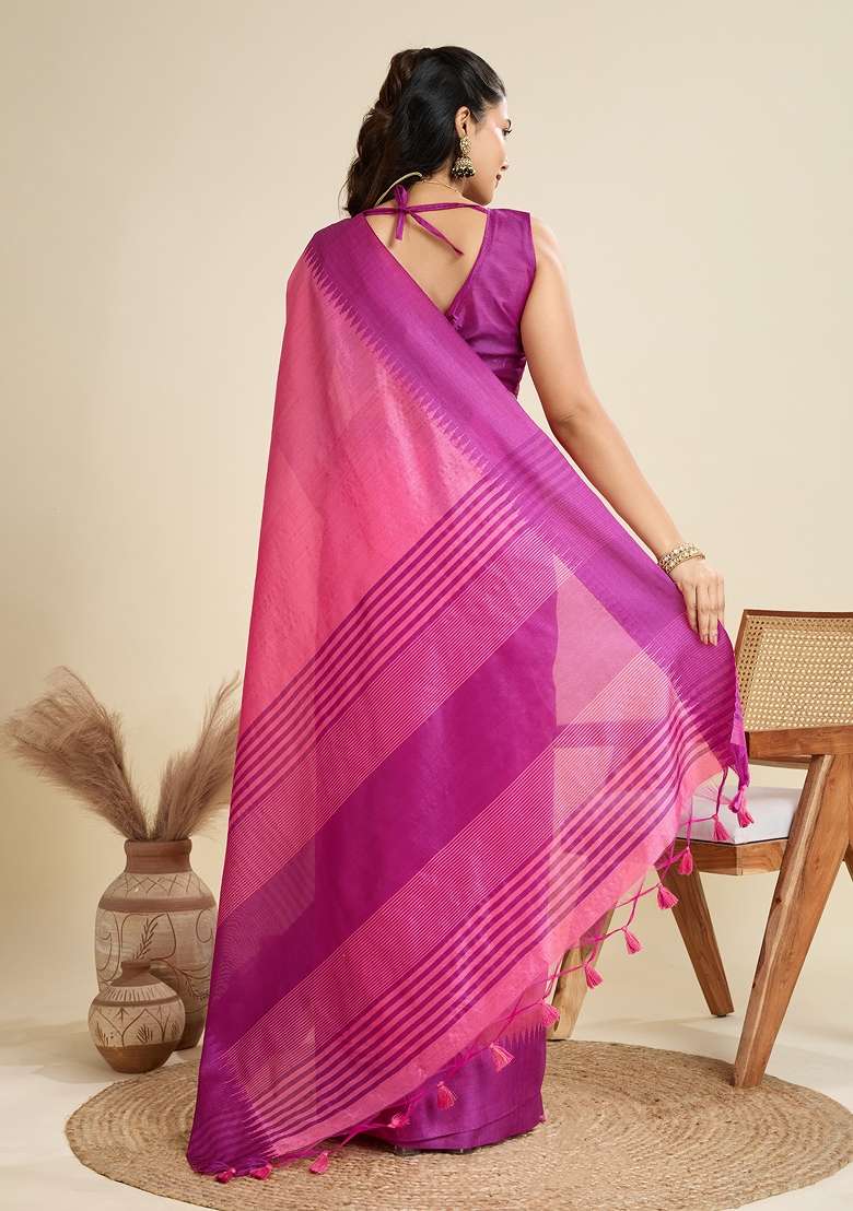 Pink Woven Art Silk Saree Set for Diwali | Wedding & Festive Wear - Indya