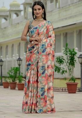 Green Printed Chiffon Saree Set