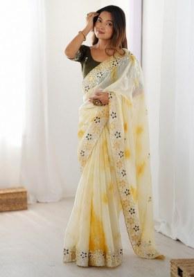 Yellow Embroidered Chiffon Saree Set
