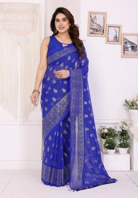 Blue Printed Faux Georgette Saree Set