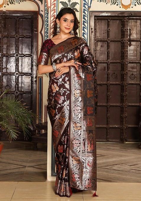 Red Woven Art Silk Saree Set