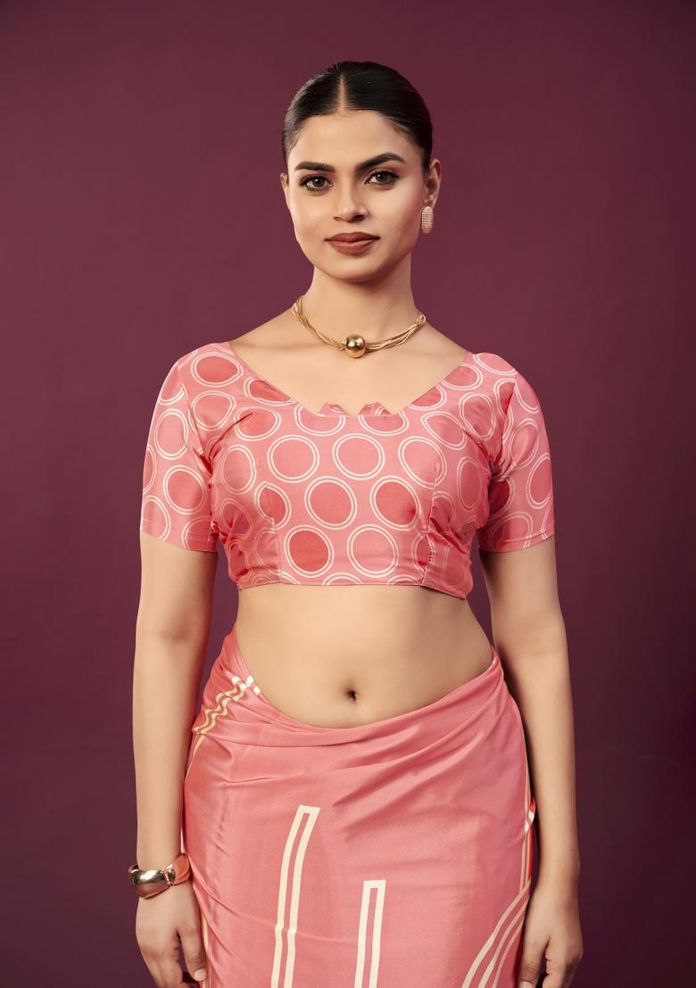 Red Printed Crepe Saree Set - Indya