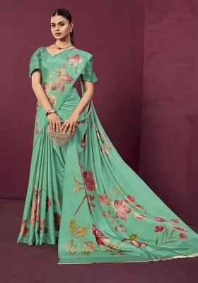 Sea Green Printed Crepe Saree Set