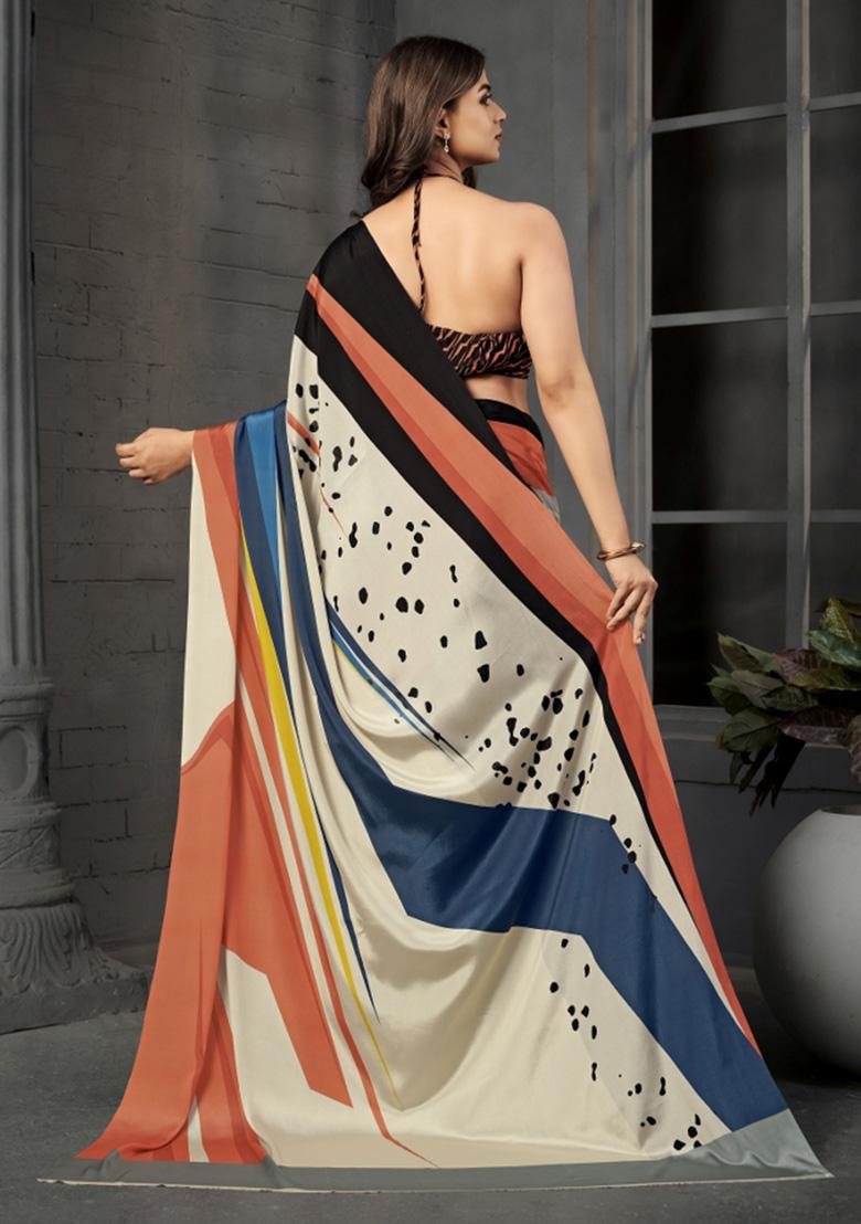 Multicolor Printed Crepe Saree Set - Indya