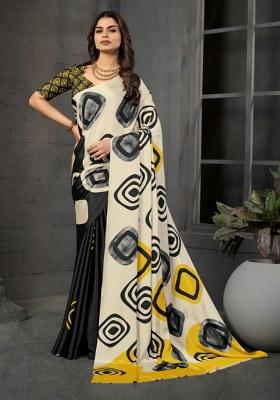 Black Printed Crepe Saree Set