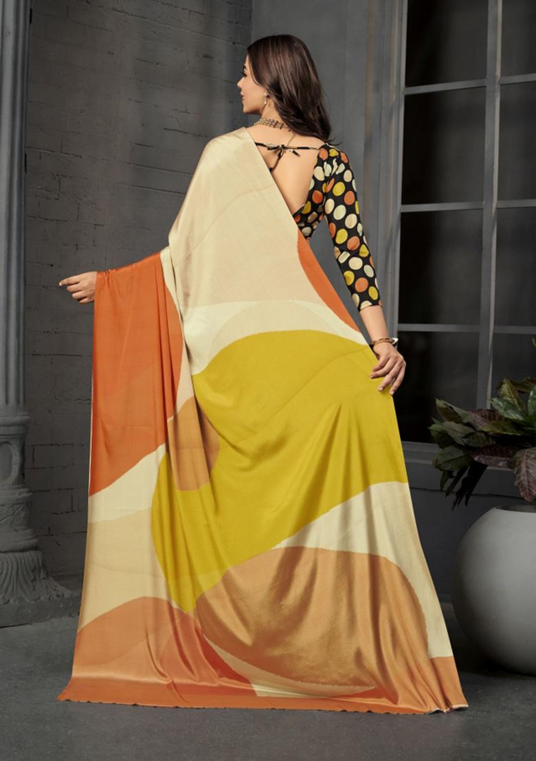 Multicolor Printed Crepe Saree Set - Indya