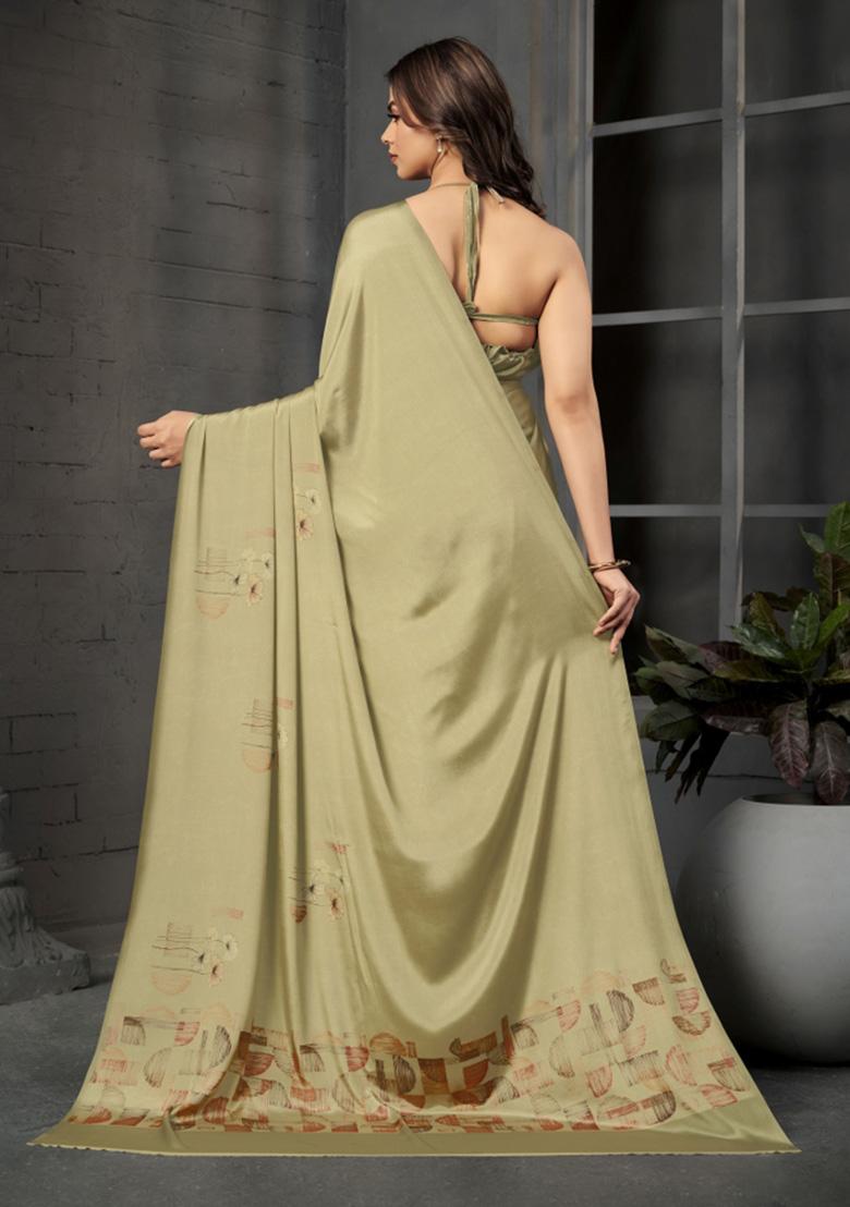 Green Printed Crepe Saree Set - Indya