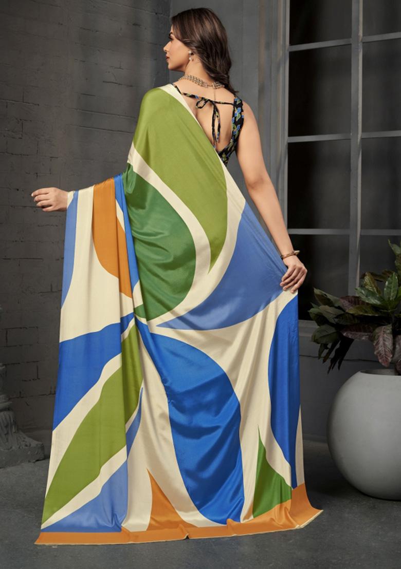 Multicolor Printed Crepe Saree Set - Indya