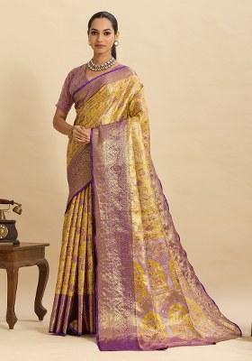 Violet Woven Silk Blend Saree Set