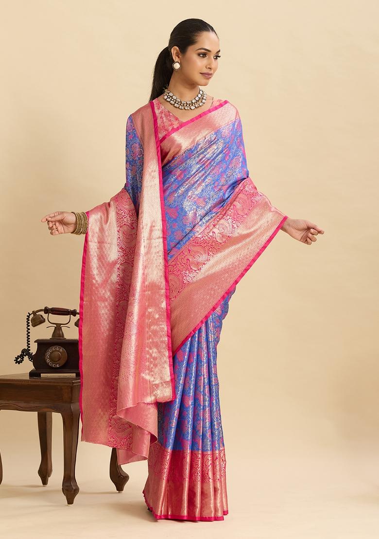 Lavender Woven Silk Blend Saree Set - Indya