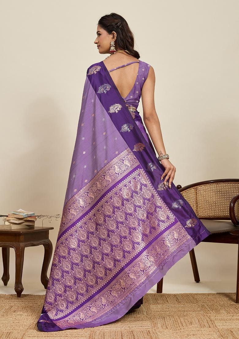 Lavender Woven Silk Blend Saree Set - Indya