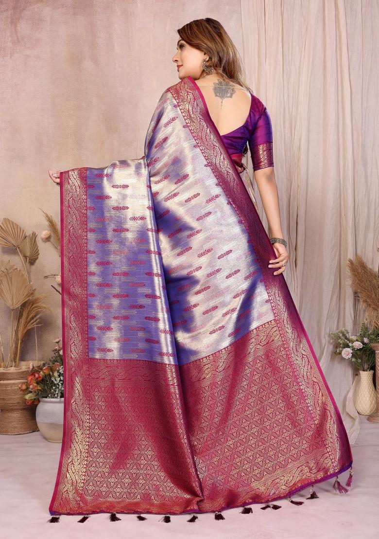 Lavender Woven Silk Blend Saree Set - Indya