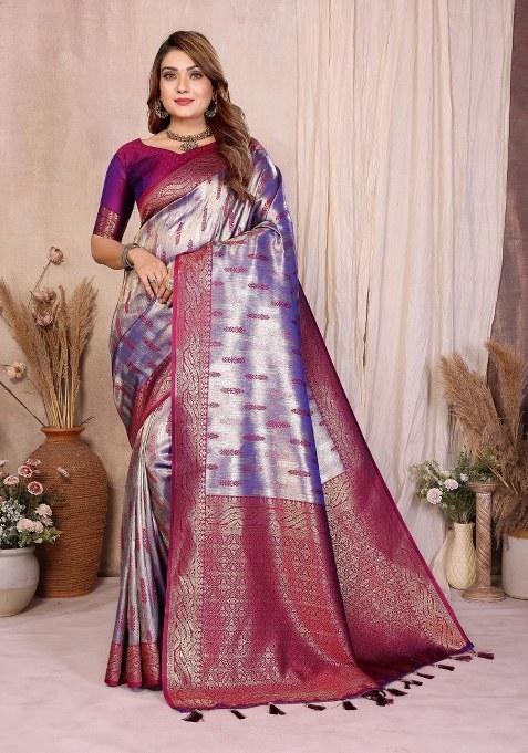 Lavender Woven Silk Blend Saree Set