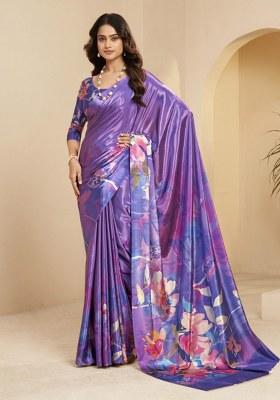 Mauve Printed Faux Crepe Saree Set