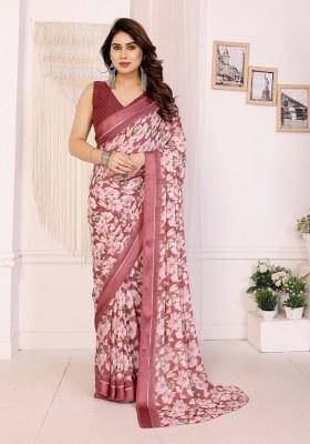 Maroon Printed Art Silk Saree Set