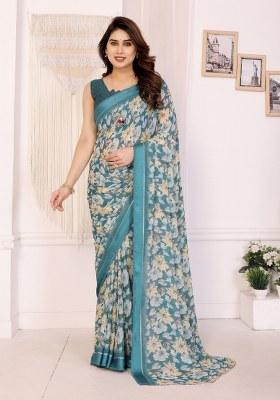 Green Printed Art Silk Saree Set