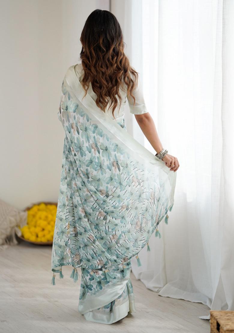 Green Printed Art Silk Saree Set - Indya